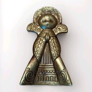 Angel Plaster Antiqued Gold Bronze Mantel Singing Praying Vintage